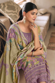 Purple Pure Mal Jacquard Brush Paint With Embroidered Designer Suit